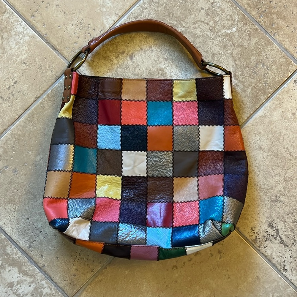 Stella & Max Patchwork Leather Handbag boho color block satchel shoulder bag